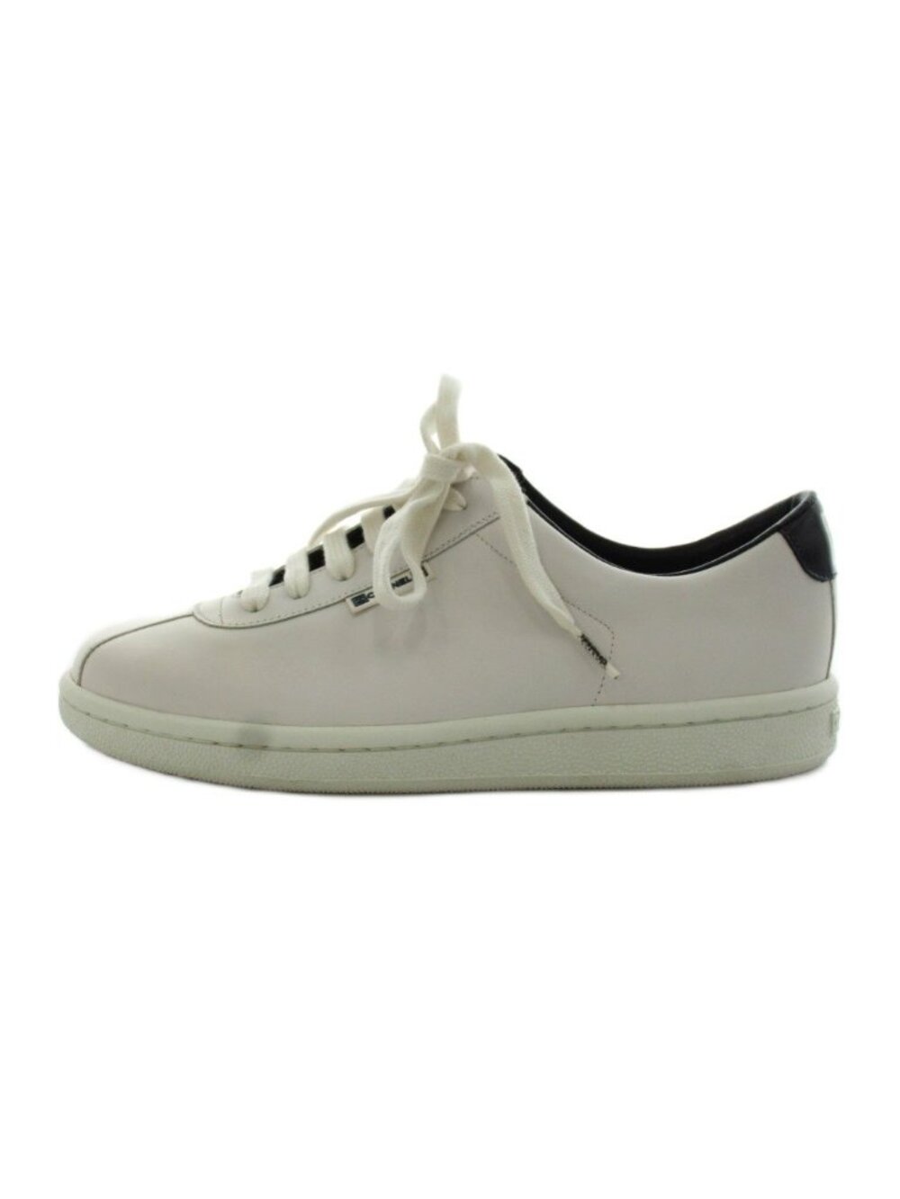 Chanel CC Logo Sneakers Leather 37 White